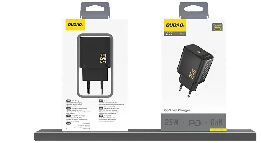 Dudao A27 25W GaN USB-C laidinis įkroviklis – juodos spalvos