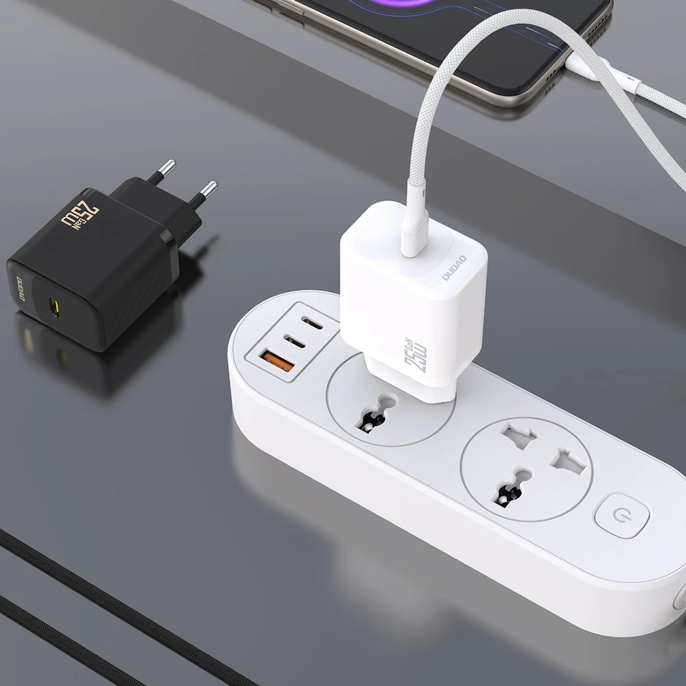 Dudao A27CEU PD 25W GaN USB-C sieninis įkroviklis su USB-C laidu - Baltas