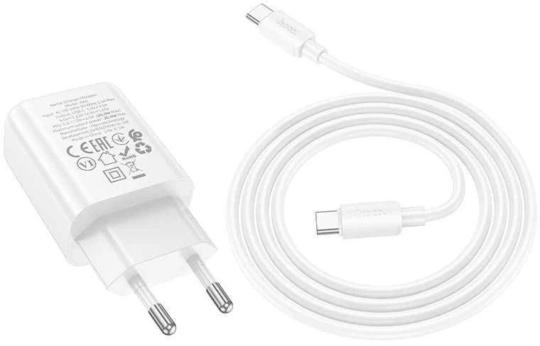 Įkroviklis Hoco N60 20W GaN USB-C + USB-C to USB-C cable 1.0m baltas