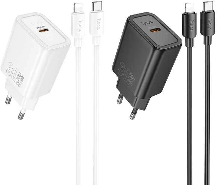 Įkroviklis Hoco N62 30W GaN USB-C + USB-C to Lightning cable 1.0m baltas