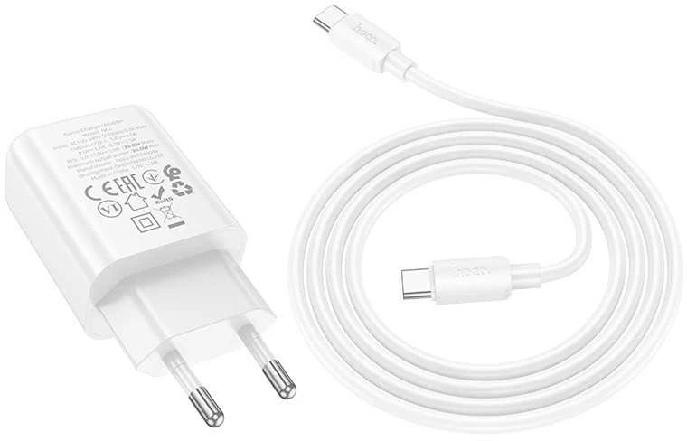 Įkroviklis Hoco N62 30W GaN USB-C + USB-C to USB-C cable 1.0m baltas