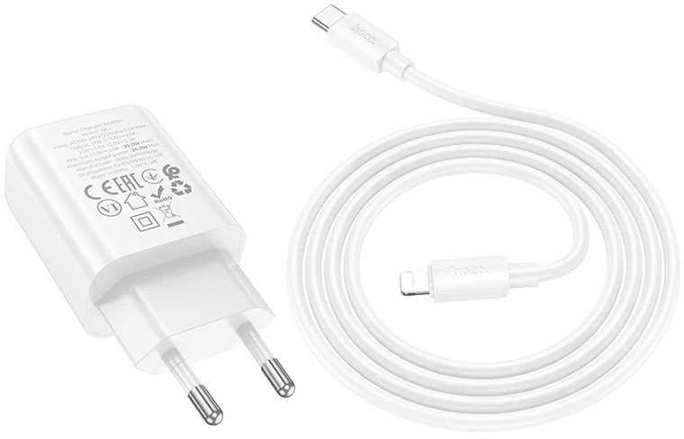 Įkroviklis Hoco N62 30W GaN USB-C + USB-C to Lightning cable 1.0m baltas