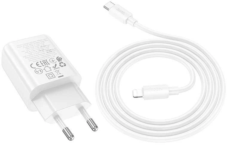 Įkroviklis Hoco N63 30W GaN USB-C/USB-A + USB-C to Lightning cable 1.0m baltas