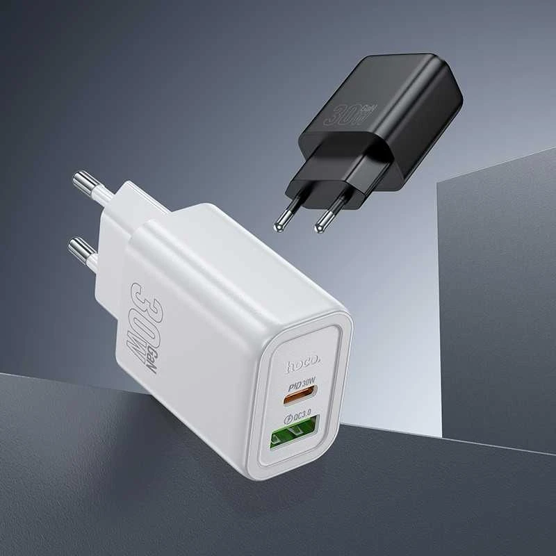 Įkroviklis Hoco N63 30W GaN USB-C/USB-A + USB-C to USB-C cable 1.0m juodas