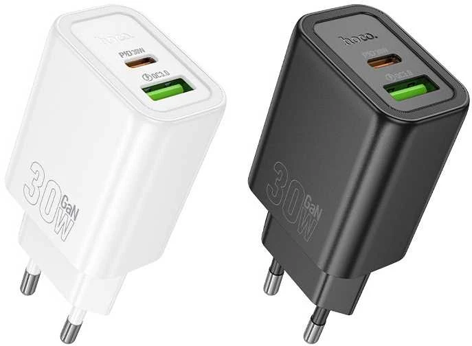 Įkroviklis Hoco N63 30W GaN USB-C/USB-A baltas