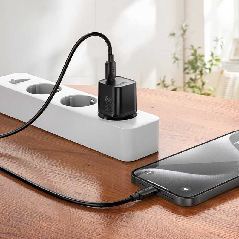 Įkroviklis Hoco N66 35W GaN USB-C/USB-A + USB-C to USB-C cable 1.0m baltas