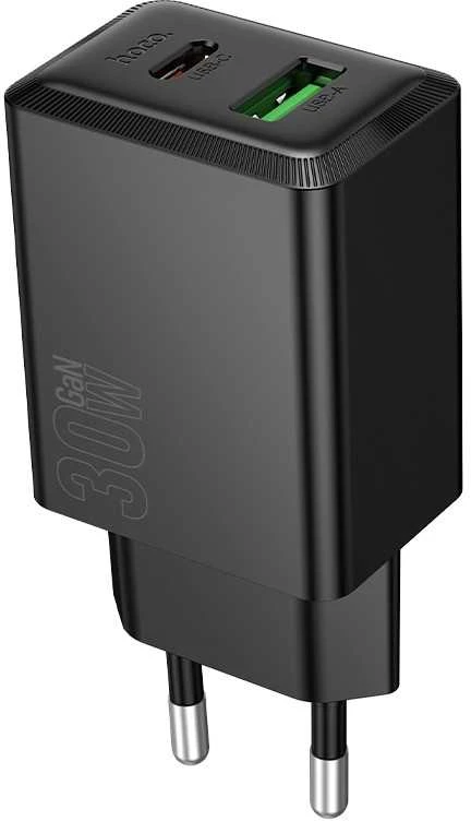 Įkroviklis Hoco N71 30W GaN USB-C/USB-A juodas