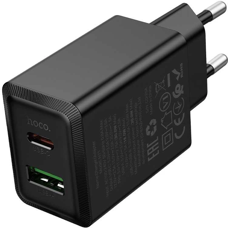 Įkroviklis Hoco N71 30W GaN USB-C/USB-A juodas