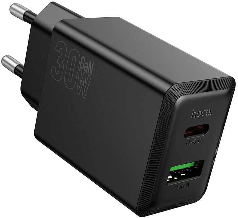 Įkroviklis Hoco N71 30W GaN USB-C/USB-A juodas