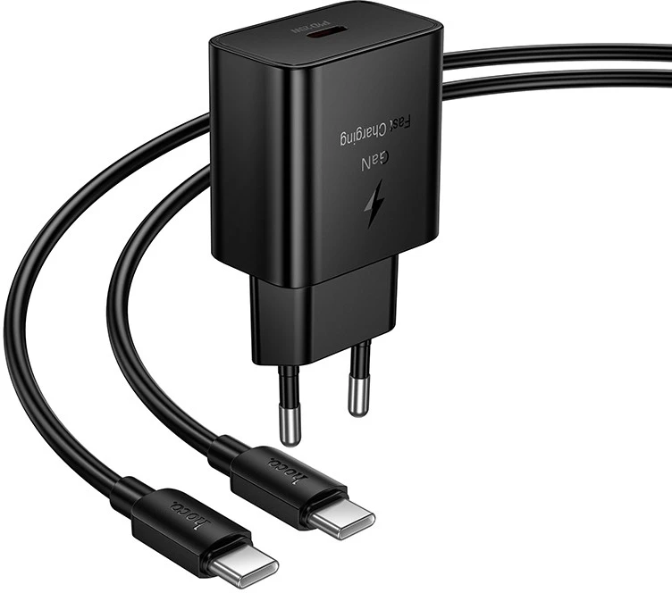 Įkroviklis Hoco N76 25W USB-C + USB-C to USB-C cable 1.0m juodas
