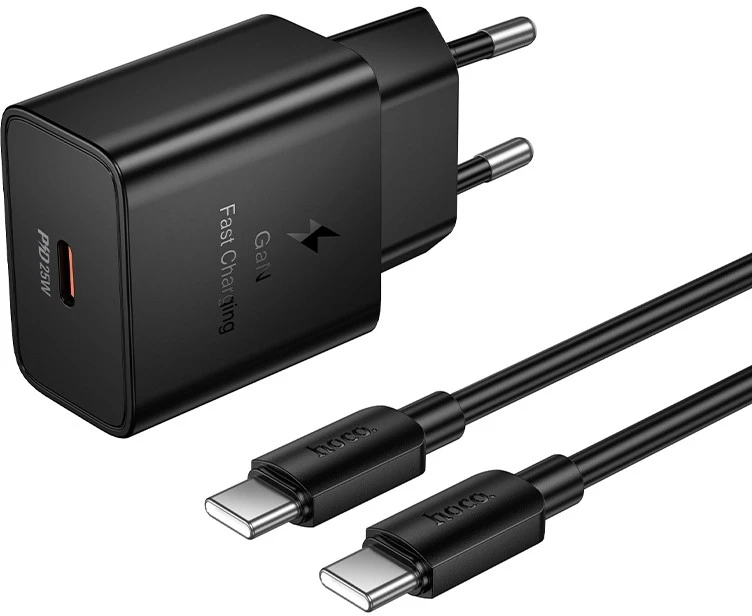 Įkroviklis Hoco N76 25W USB-C + USB-C to USB-C cable 1.0m juodas
