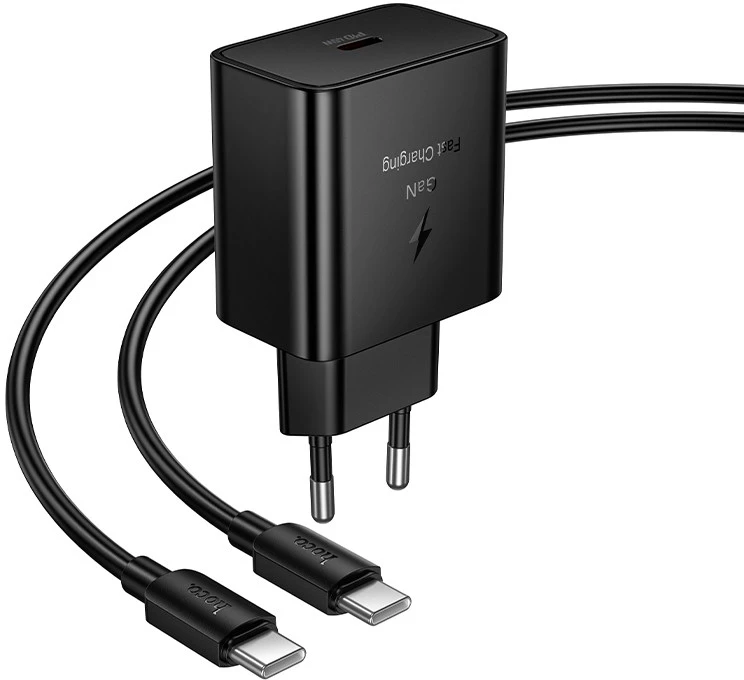 Įkroviklis Hoco N77 45W USB-C + USB-C to USB-C cable 1.0m juodas