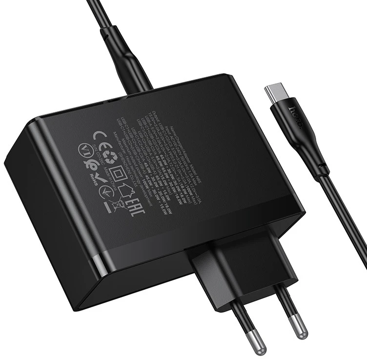 Įkroviklis Hoco N85 100W 3xUSB-C/USB-A + USB-C to USB-C 100W cable 2.0m juodas