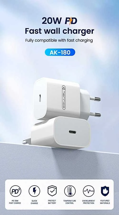 Laidinis įkroviklis 20W PD USB-C Jellico AK180 baltos spalvos