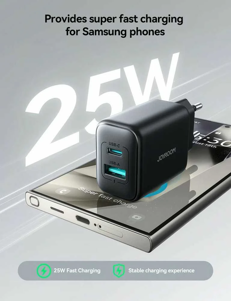 Įkroviklis Joyroom JR-TCF13 25W USB-C/USB-A juodas