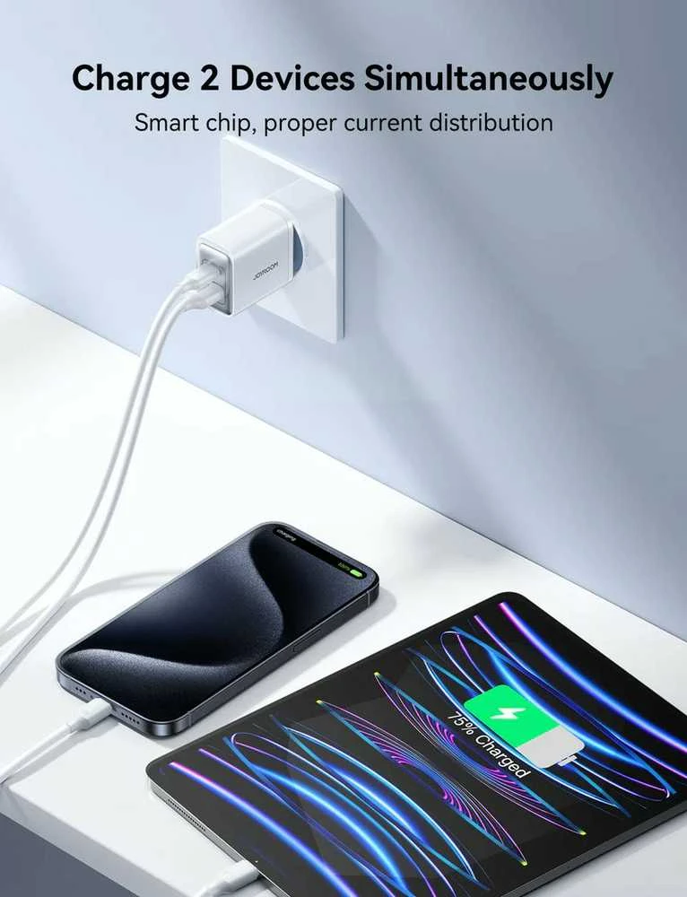 Įkroviklis Joyroom JR-TCF15 30W USB-C/USB-A baltas