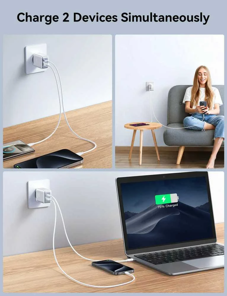 Įkroviklis Joyroom JR-TCF15 30W USB-C/USB-A baltas