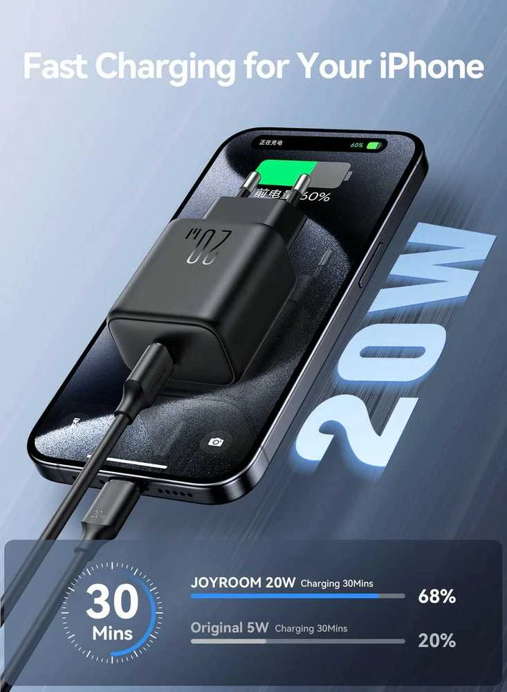 Įkroviklis Joyroom JR-TCF20 20W USB-C + USB-C į USB-C laidas 1,0m baltas