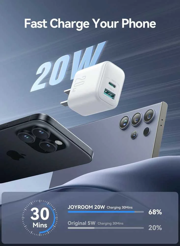 Įkroviklis Joyroom JR-TCF21 20W USB-C/USB-A baltas