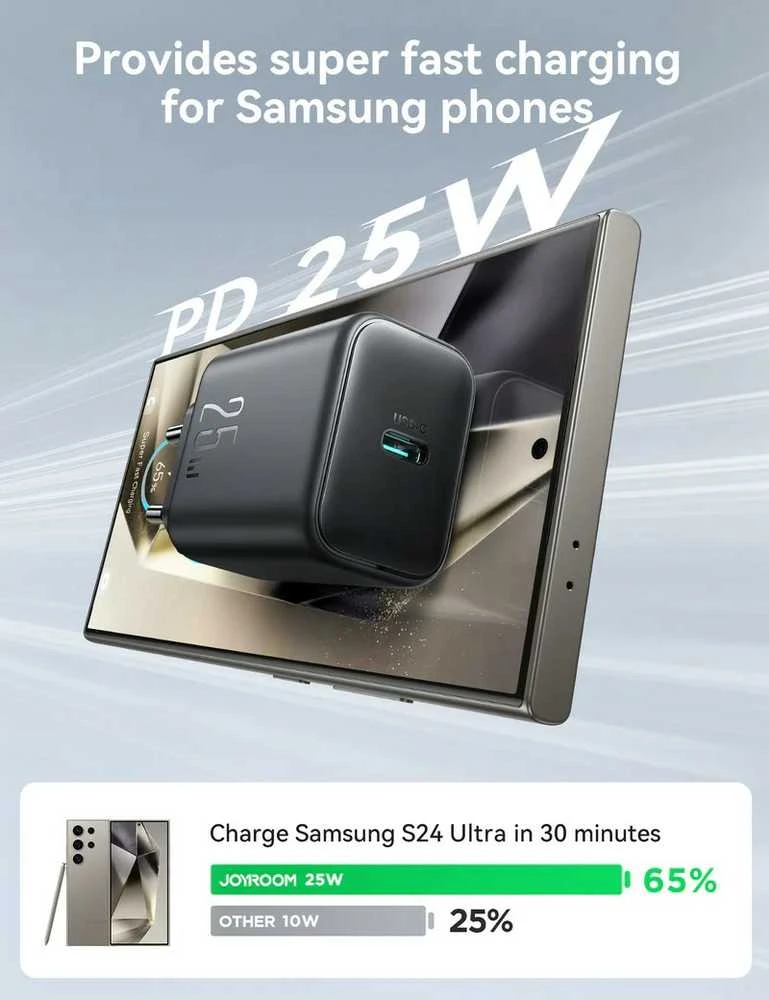 Įkroviklis Joyroom JR-TCF23 25W USB-C + USB-C to USB-C cable 1.0m juodas