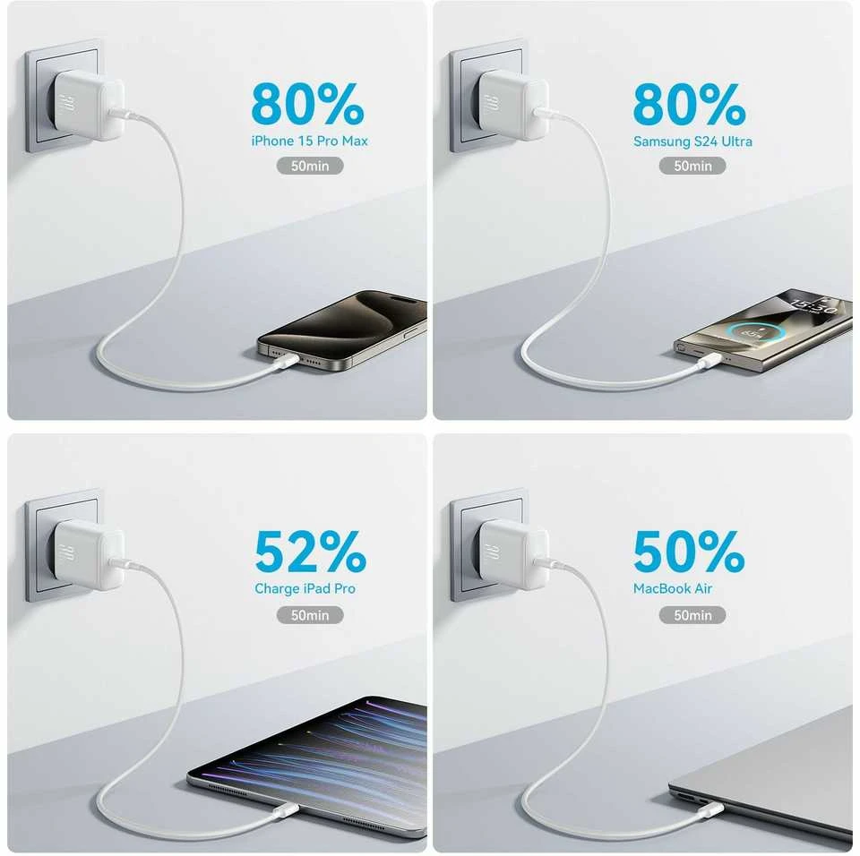 Įkroviklis Joyroom JR-TCF24 30W USB-C + USB-C į USB-C laidas 1,0m baltas