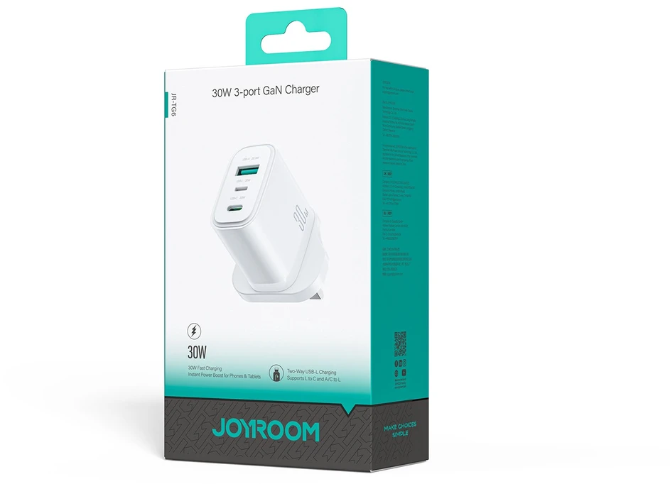 Įkroviklis Joyroom JR-TG6 30W 2xUSB-C/USB-A UK baltas