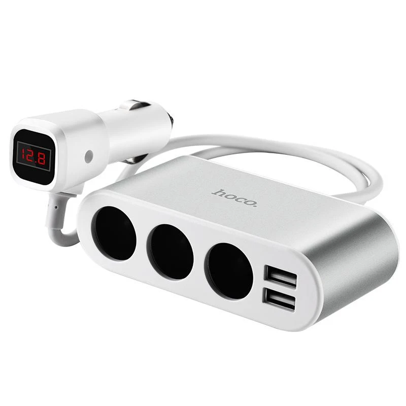 Automobilinis įkroviklis-šakotuvas Hoco Z13 su 2 USB jungtimi ir trimis jungtimis