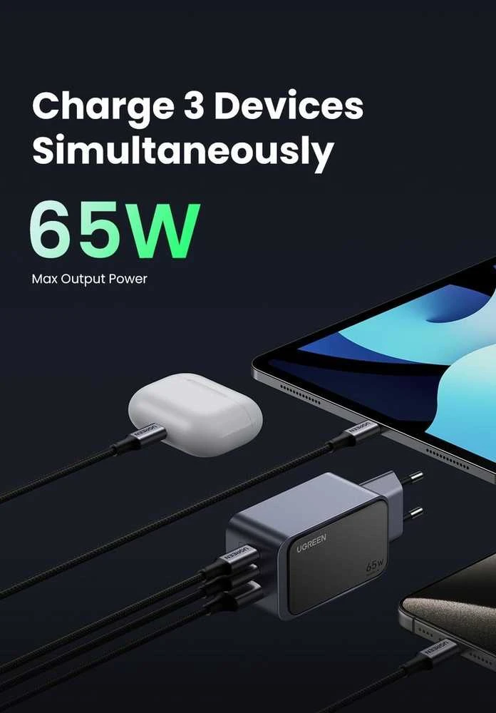 Įkroviklis Ugreen Nexode Air 65W, USB + 2x USB-C