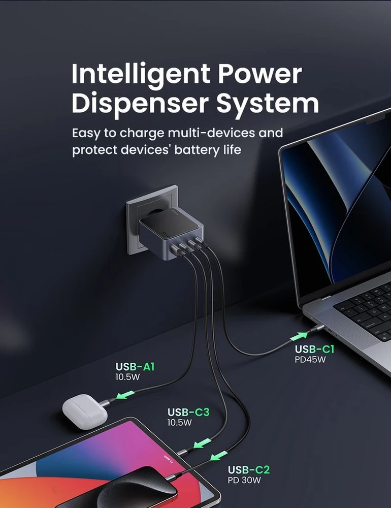 Greitas įkroviklis Ugreen Nexode Air 100W, 3x USB-C, USB