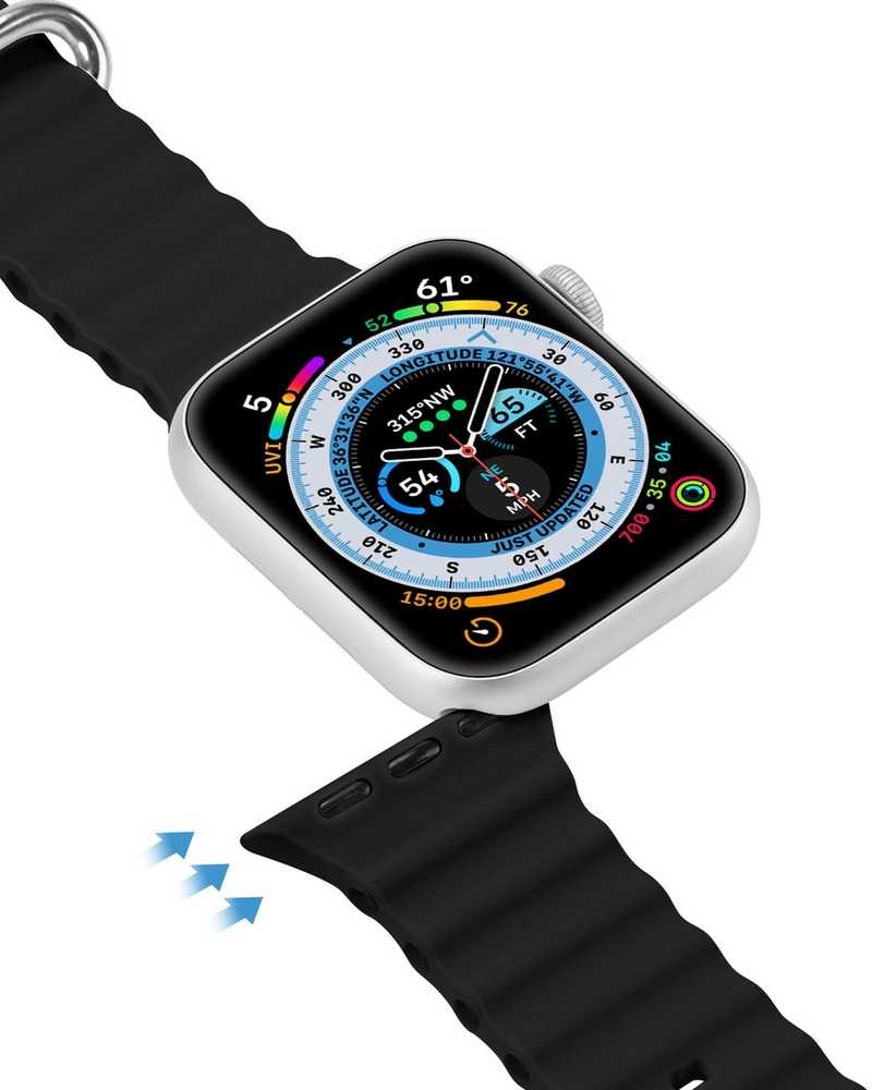 Dux Ducis Apyrankė Apple Watch 9 / 8 / 7 / 6 / 5 / 4 / 3 / 2 / SE (45 / 44 / 42mm) silikoninė Band Bracelet juodos spalvos (OceanWave Version)