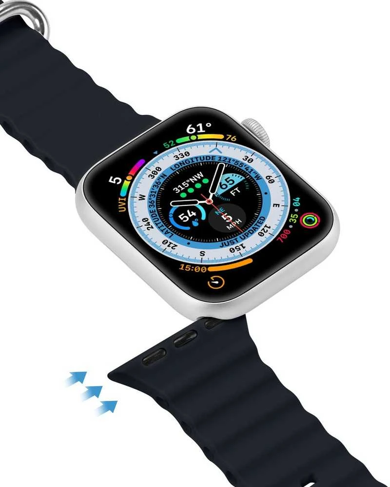 Dux Ducis apyrankė Apple Watch 9 / 8 / 7 / 6 / 5 / 4 / 3 / 2 / SE (41 / 40 / 38mm) silikoninė pilkos spalvos (OceanWave Version)