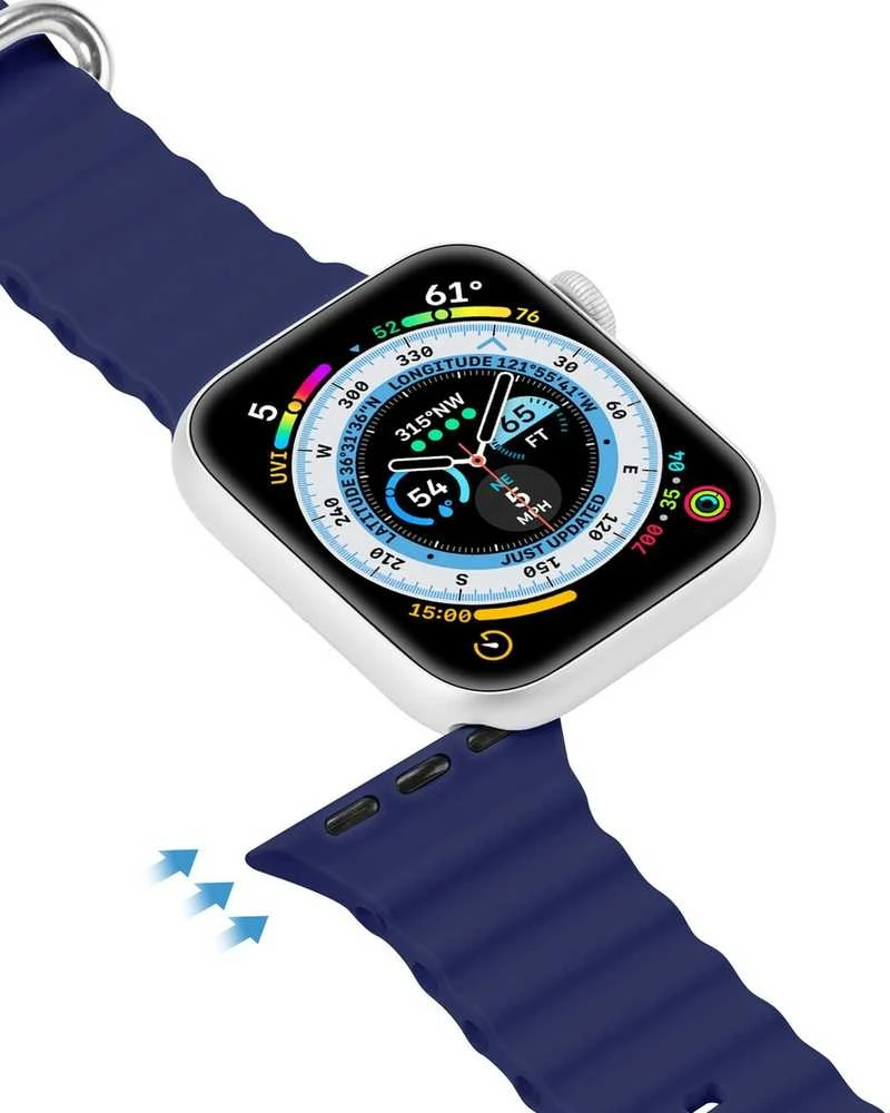 Dux Ducis apyrankė Apple Watch 9 / 8 / 7 / 6 / 5 / 4 / 3 / 2 / SE (41 / 40 / 38mm) silikoninė mėlynos spalvos (OceanWave Version)