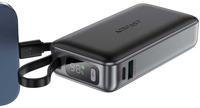 Išorinė baterija Power Bank Acefast M7-10000 PD30W With Cable 10000mAh juoda