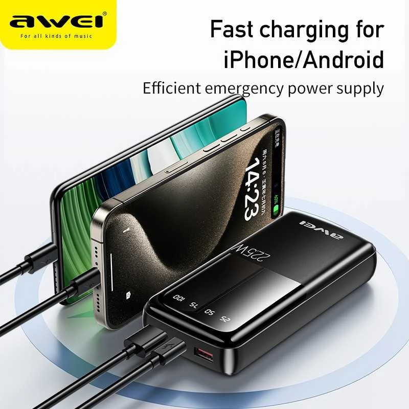 Išorinė baterija Power Bank Awei P13K PD20W/QC22.5W 20000mAh juoda