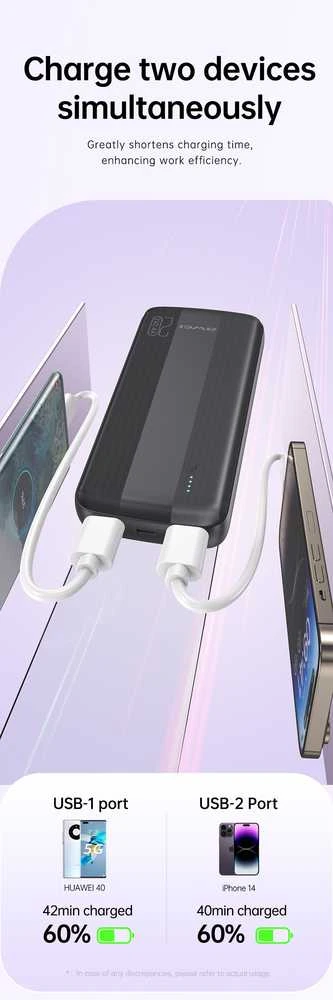Išorinė baterija Power Bank Awei P19K 5V/2.4A 20000mAh juoda