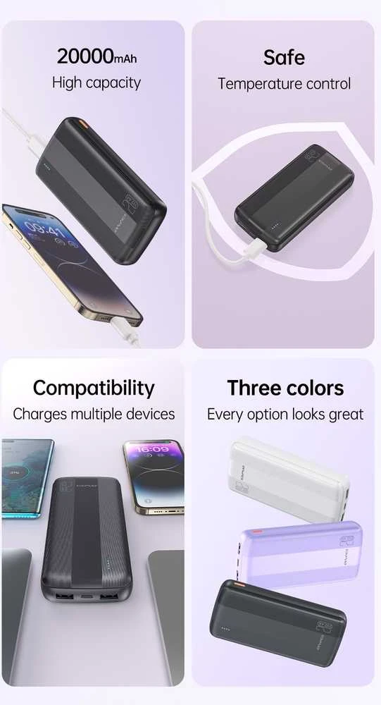 Išorinė baterija Power Bank Awei P19K 5V/2.4A 20000mAh juoda