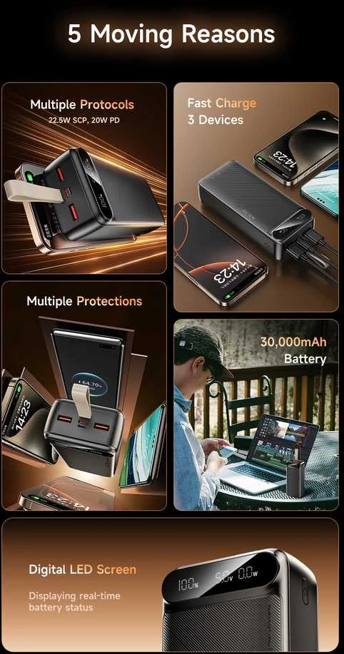AWEI PowerBank PA-12 30000mAh 22.5W juodos spalvos