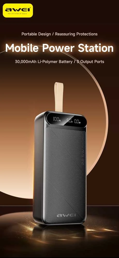 AWEI PowerBank PA-12 30000mAh 22.5W juodos spalvos