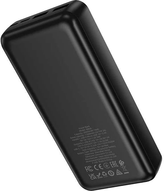 Borofone Power Bank 20000mAh BJ80A Clever – 2xUSB + Type C – QC 3.0 22,5W + PD 20W juodos spalvos