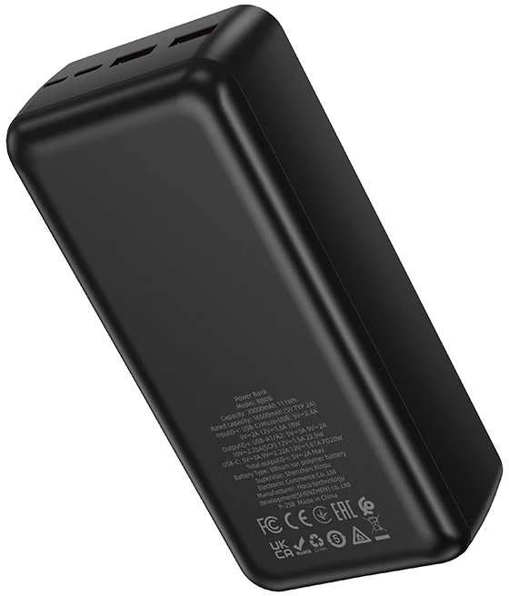 Borofone Power Bank 30000mAh BJ80B Clever – 2xUSB + Type C – QC 3.0 22,5W PD 20W juodos spalvos