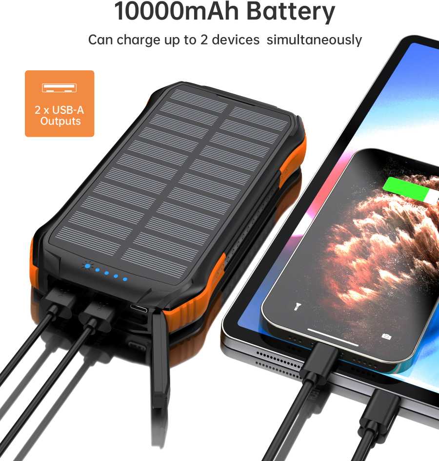 Išorinė baterija su saulės įkrovimu CHOETECH, 10000mAh, 2xUSB