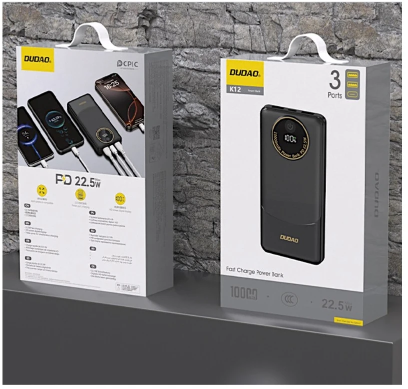 Išorinė baterija Power Bank Dudao K12 22.5W 10000mAh juoda