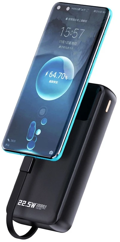Išorinė baterija  Dudao K15Pro | 20000 mAh | 22.5 W PD | USB-C / USB-A | integruoti Lightning ir USB-C kabeliai