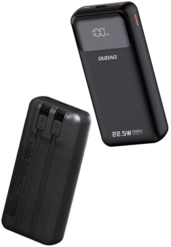 Išorinė baterija  Dudao K15Pro | 20000 mAh | 22.5 W PD | USB-C / USB-A | integruoti Lightning ir USB-C kabeliai