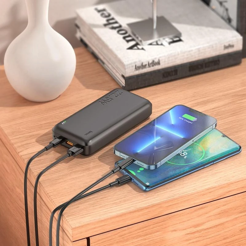 Nešiojamas įkroviklis HOCO J101A Astute, 3A, 20000 mAh, juodas, su LED indikatoriumi aprašymas - Prekės nuotrauka