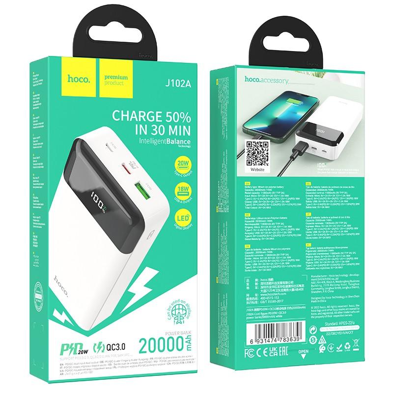 Išorinė baterija Power Bank Hoco J102A PD20W+QC3.0 20000mAh baltas