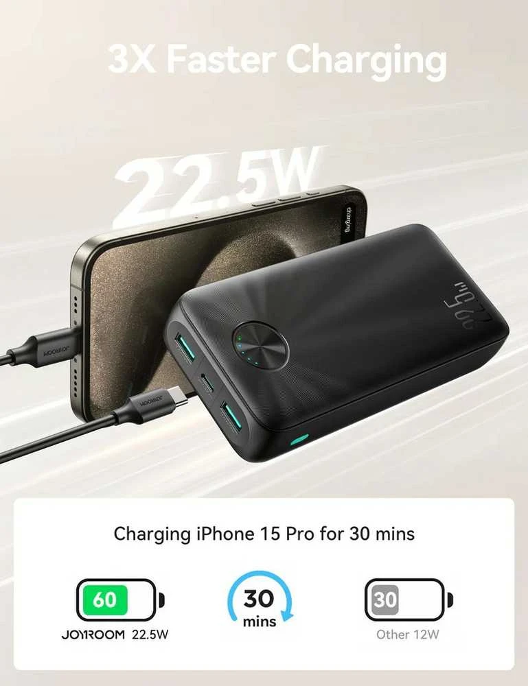 Išorinė baterija Power Bank Joyroom JR-PBF16 22.5W 20000mAh juoda