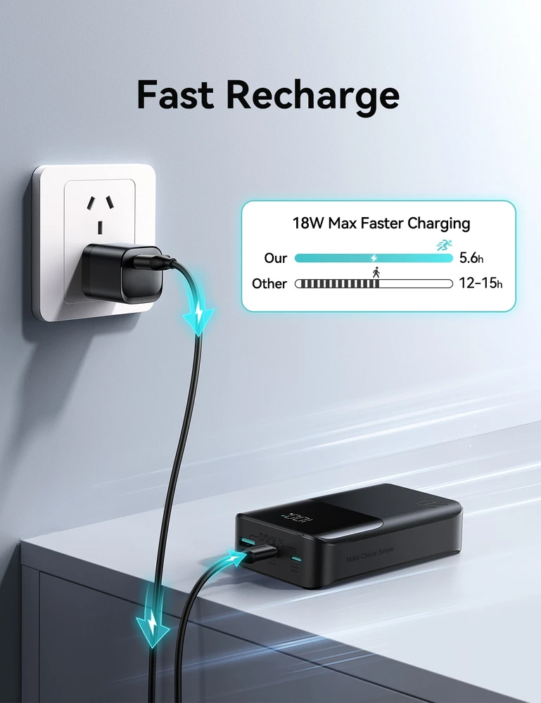 Joyroom JR-QP192 Star Series Mini 20000mAh 22.5W Powerbank with Digital Ekranas - Juodas