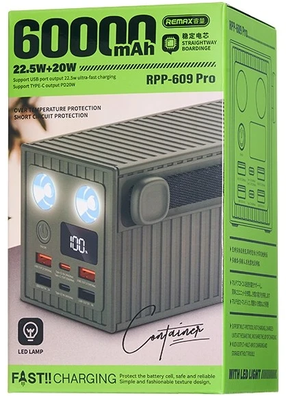 Išorinė baterija Power Bank Remax RPP-609 Pro 22.5W 60000mAh pilka
