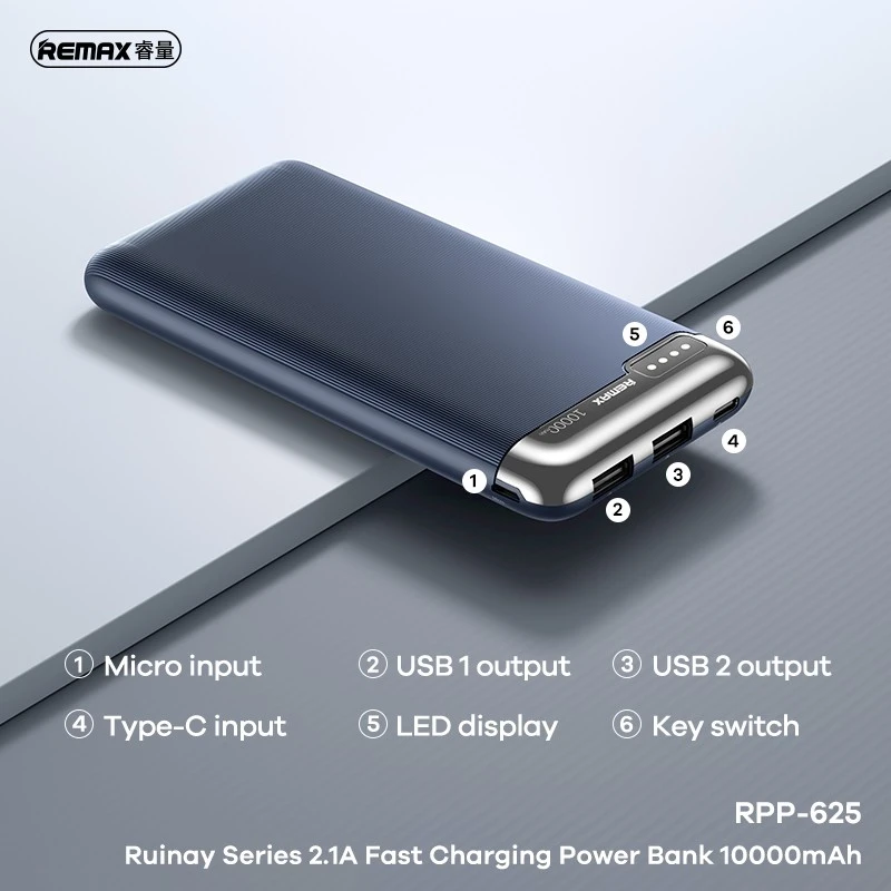 Išorinė baterija Power Bank Remax RPP-625 10000mAh mėlyna